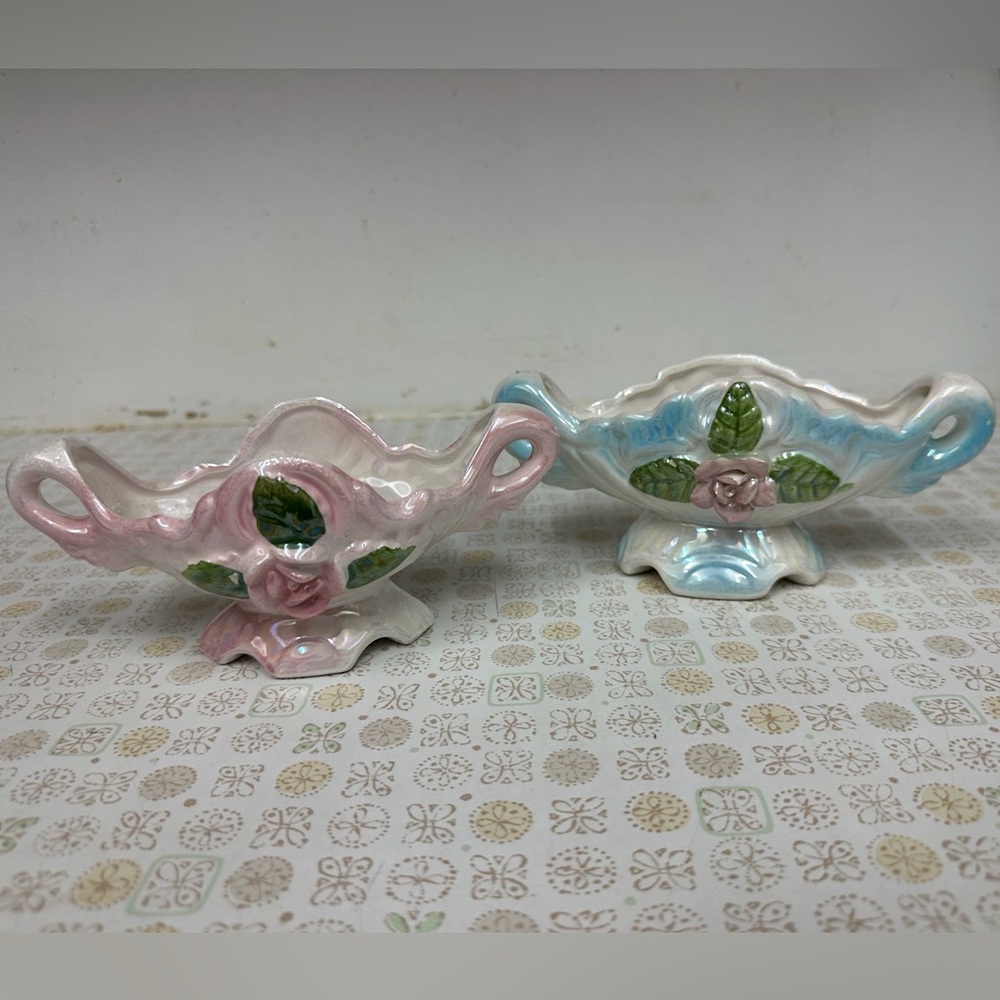 Floral Candy Dish Set in Pink and Blue